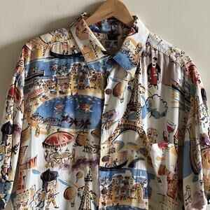 VTG Kahala John Severson Collection Mens Shirt XL Paris Venice Eiffel Tower Wine